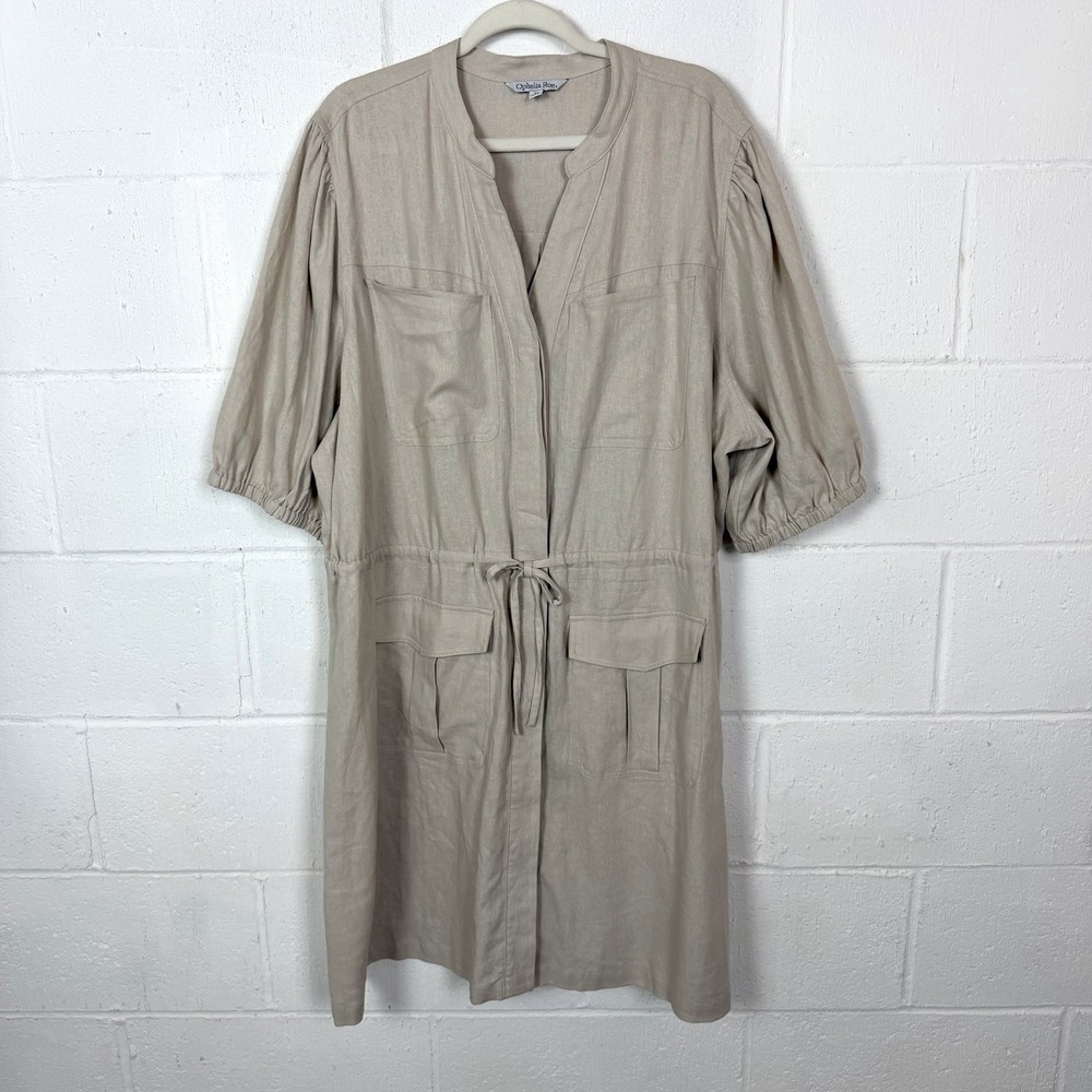 Ophelia Roe Shirt Dress Linen Blend Button Up Minimalist Capsule Travel Beach 3X